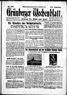 Gr&uuml;nberger Wochenblatt: Zeitung f&uuml;r Stadt und Land, No. 218. (17. September 1931)
