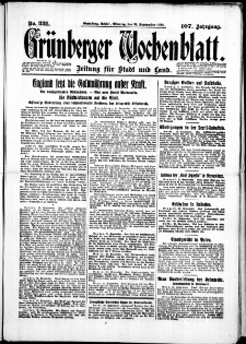 Gr&uuml;nberger Wochenblatt: Zeitung f&uuml;r Stadt und Land, No. 221. (21. September 1931)