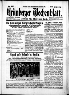 Gr&uuml;nberger Wochenblatt: Zeitung f&uuml;r Stadt und Land, No. 227. (28. September 1931)
