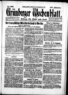 Gr&uuml;nberger Wochenblatt: Zeitung f&uuml;r Stadt und Land, No. 228. (29. September 1931)