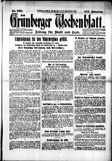 Gr&uuml;nberger Wochenblatt: Zeitung f&uuml;r Stadt und Land, No. 229. (30. September 1931)