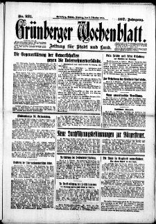 Gr&uuml;nberger Wochenblatt: Zeitung f&uuml;r Stadt und Land, No. 231. (2. Oktober 1931)