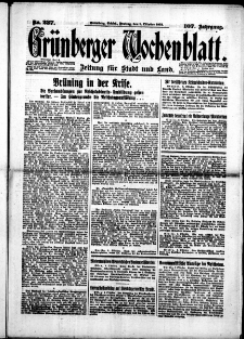 Gr&uuml;nberger Wochenblatt: Zeitung f&uuml;r Stadt und Land, No. 237. (9. Oktober 1931)
