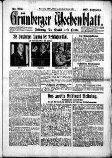 Gr&uuml;nberger Wochenblatt: Zeitung f&uuml;r Stadt und Land, No. 239. (12. Oktober 1931)