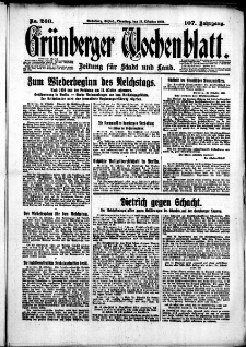 Gr&uuml;nberger Wochenblatt: Zeitung f&uuml;r Stadt und Land, No. 240. (13. Oktober 1931)