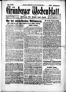 Gr&uuml;nberger Wochenblatt: Zeitung f&uuml;r Stadt und Land, No. 243. (16. Oktober 1931)