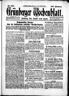 Gr&uuml;nberger Wochenblatt: Zeitung f&uuml;r Stadt und Land, No. 246. (20. Oktober 1931)
