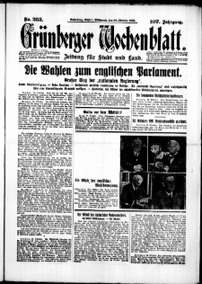Gr&uuml;nberger Wochenblatt: Zeitung f&uuml;r Stadt und Land, No. 253. (28. Oktober 1931)