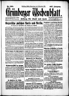 Gr&uuml;nberger Wochenblatt: Zeitung f&uuml;r Stadt und Land, No. 260. (5. November 1931)