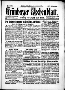 Gr&uuml;nberger Wochenblatt: Zeitung f&uuml;r Stadt und Land, No. 263. (9. November 1931)