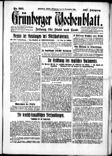 Gr&uuml;nberger Wochenblatt: Zeitung f&uuml;r Stadt und Land, No. 265. (11. November 1931)