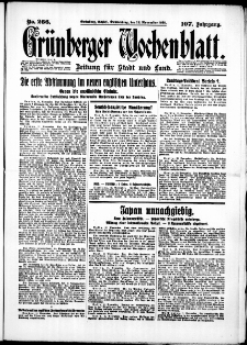 Gr&uuml;nberger Wochenblatt: Zeitung f&uuml;r Stadt und Land, No. 266. (12. November 1931)