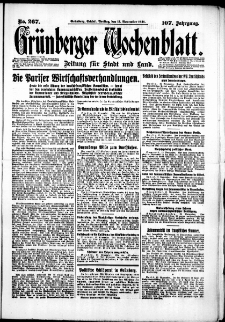 Gr&uuml;nberger Wochenblatt: Zeitung f&uuml;r Stadt und Land, No. 267. (13. November 1931)