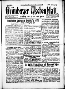 Gr&uuml;nberger Wochenblatt: Zeitung f&uuml;r Stadt und Land, No. 271. (19. November 1931)