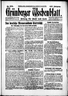 Gr&uuml;nberger Wochenblatt: Zeitung f&uuml;r Stadt und Land, No. 273. (21./22. November 1931)
