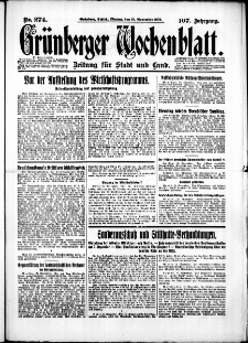 Gr&uuml;nberger Wochenblatt: Zeitung f&uuml;r Stadt und Land, No. 274. (23. November 1931)