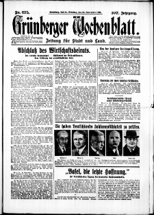 Gr&uuml;nberger Wochenblatt: Zeitung f&uuml;r Stadt und Land, No. 275. (24. November 1931)