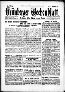 Gr&uuml;nberger Wochenblatt: Zeitung f&uuml;r Stadt und Land, No. 276. (25. November 1931)