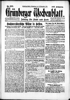 Gr&uuml;nberger Wochenblatt: Zeitung f&uuml;r Stadt und Land, No. 277. (26. November 1931)