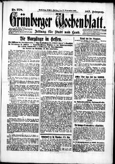 Gr&uuml;nberger Wochenblatt: Zeitung f&uuml;r Stadt und Land, No. 278. (27. November 1931)