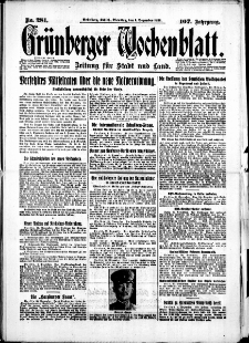 Gr&uuml;nberger Wochenblatt: Zeitung f&uuml;r Stadt und Land, No. 281. (1. Dezember 1931)