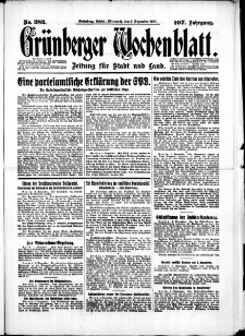 Gr&uuml;nberger Wochenblatt: Zeitung f&uuml;r Stadt und Land, No. 282. (2. Dezember 1931)