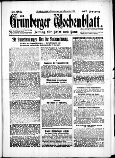 Gr&uuml;nberger Wochenblatt: Zeitung f&uuml;r Stadt und Land, No. 283. (3. Dezember 1931)