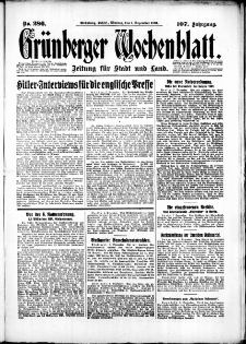 Gr&uuml;nberger Wochenblatt: Zeitung f&uuml;r Stadt und Land, No. 286. (7. Dezember 1931)