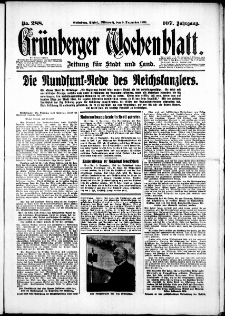 Gr&uuml;nberger Wochenblatt: Zeitung f&uuml;r Stadt und Land, No. 288. (9. Dezember 1931)