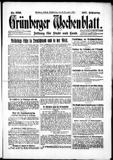 Gr&uuml;nberger Wochenblatt: Zeitung f&uuml;r Stadt und Land, No. 289. (10. Dezember 1931)