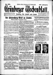 Gr&uuml;nberger Wochenblatt: Zeitung f&uuml;r Stadt und Land, No. 295. (17. Dezember 1931)