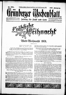 Gr&uuml;nberger Wochenblatt: Zeitung f&uuml;r Stadt und Land, No. 301. (24./25. Dezember 1931)