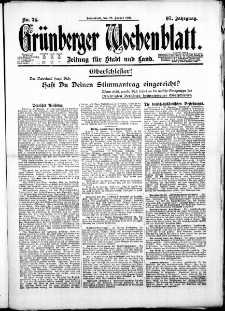 Gr&uuml;nberger Wochenblatt: Zeitung f&uuml;r Stadt und Land, No. 24. ( 29. Januar 1921 )