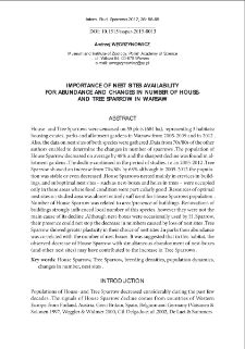 Importance of nest sites availability for abundance and changes in number of House and Tree Sparrow in Warsaw
