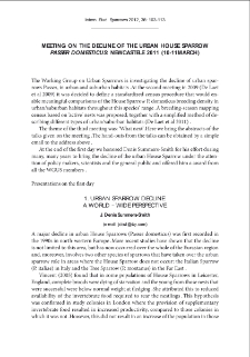 Meeting on the decline of the urban House Sparrow "Passer domesticus": Newcastele 2011 (10-11 March)