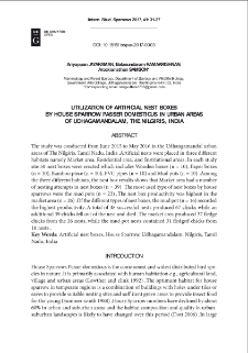 Utilization of artificial nest boxes by house sparrow "Passer domesticus" in urban areas of Udhagamandalam, The Nilgiris, India