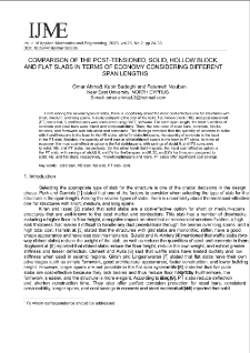Comparison of the post-tensioned, solid, hollow block, and flat slabs in terms of economy considering different span lengths