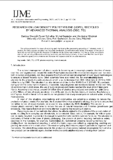Research on low density polyethylene (LDPE), recycled by advanced thermal analysis (DSC, TG)