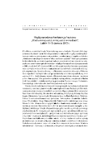 Międzynarodowa Konferencja Naukowa "Media mniejszości, mniejszości w mediach", Lublin 11-13 czerwca 2013 r.