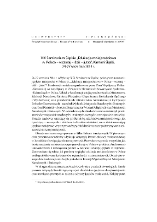 XIX Seminarium Śląskie "Edukacja mniejszościowa w Polsce - wczoraj - dziś - jutro", Kamień Śląski, 24-27 września 2014 r.