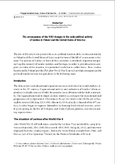 The consequences of the 1989 changes in the socio-political activity of Lemkos in Poland and the United States of America