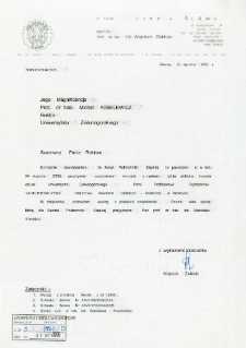 Pismo Rektora Politechniki Śląskiej w sprawie zaopiniowania przez Senat Politechniki Śląskiej kandydatury prof. Ryszarda Tadeusiewicza do tytułu doktora honoris causa Uniwersytetu Zielonogórskiego