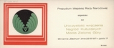 [Zaproszenie na Uroczystość wręczenia Nagród Kulturalnych Miasta Zielonej Góry 23 IX 1971 r.]