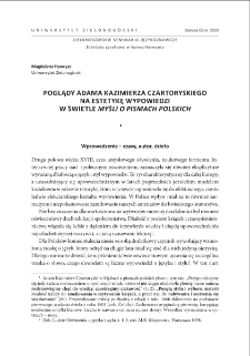 Poglądy Adama Kazimierza Czartoryskiego na estetykę wypowiedzi w świetle "Myśli o pismach polskich" = Adam Kazimierz Czartoryski`s views on the aesthetics of speech in the light of "Thoughts about Polish writings"