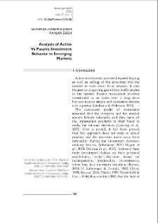Analysis of Active Vs Passive Investment Behavior in Emerging Markets