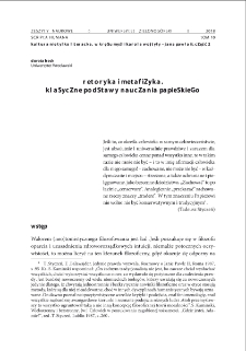 Retoryka i metafizyka. Klasyczne podstawy nauczania papieskiego = Rhetoric and metaphysics. Classical roots of the Pope`s teaching
