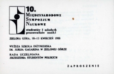 Zaproszenie: 10. Międzynarodowe Sympozjum Naukowe Studentów i Młodych Pracowników Nauki