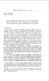 Socio-demographic aspects of "emerging adulthood" in the context of cultural changes in Poland compared to Europe = Społeczno-demograficzne aspekty "stającej się dorosłości" w kontekście zmian kulturowych w Polsce na tle Europy