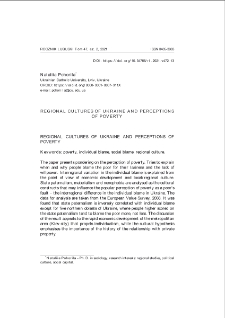 Regional cultures of Ukraine and perceptions of poverty = Kultury regionalne Ukrainy a postrzeganie ubóstwa