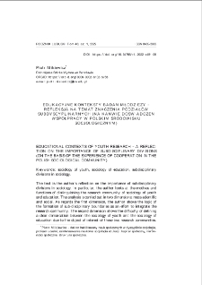 Edukacyjne konteksty badań młodzieży - refleksja na temat znaczenia podziałów subdyscyplinarnych (na kanwie doświadczeń współpracy w polskim środowisku socjologicznym) = Educational contexts of youth research - a reflection on the importance of subdisciplinary divisions (on the basis of the experience of cooperation in the Polish sociological community)